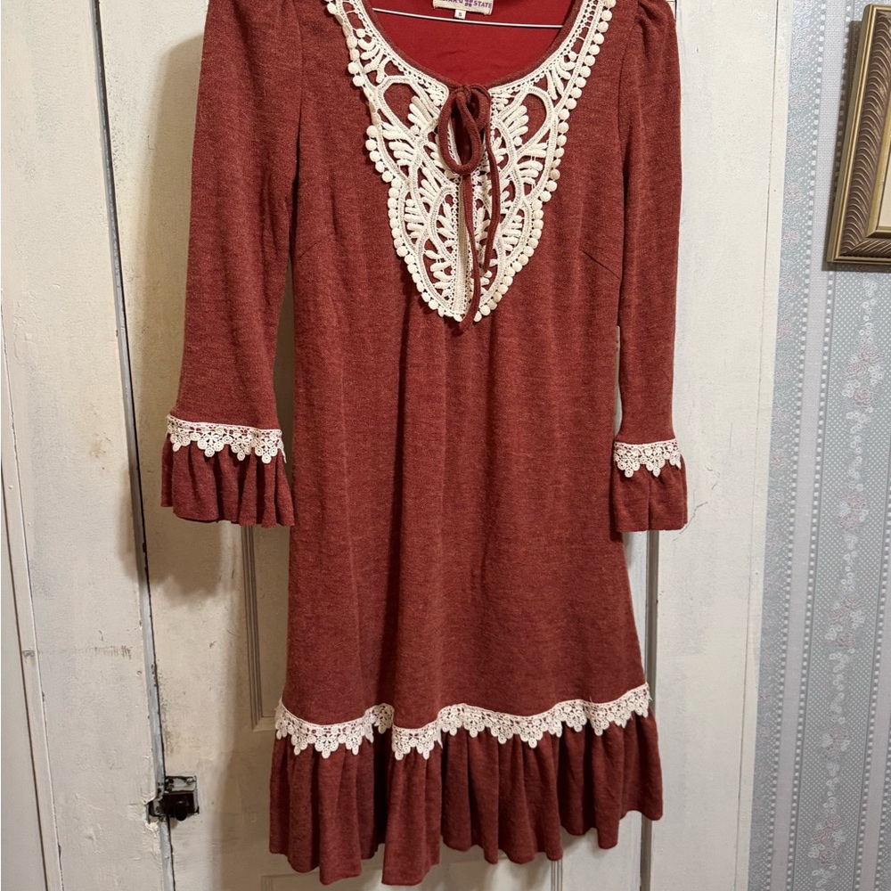 Altar'd State Rust Dress with Cream Lace
